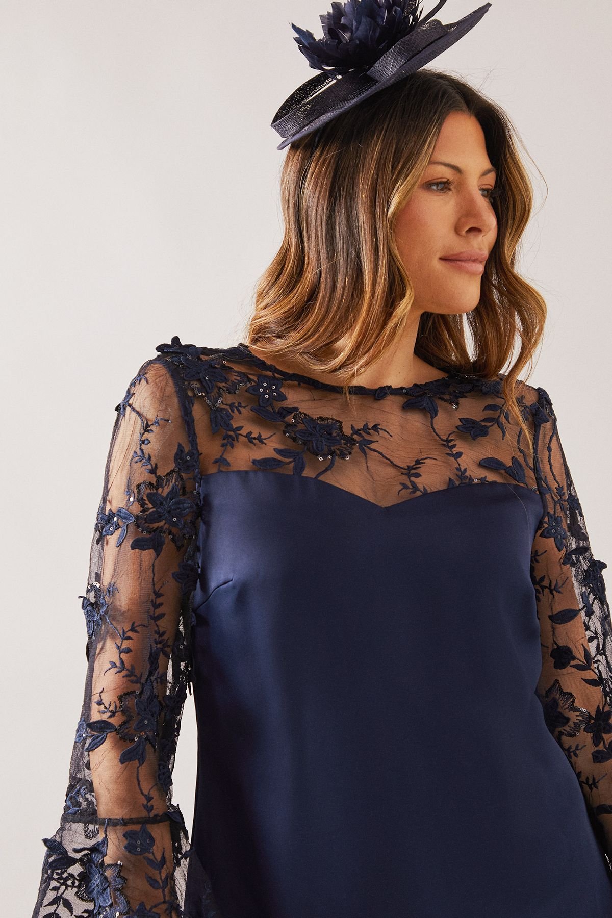 Wallis Wallis Women's Occasion Satin & Mesh Overlay Shift Dress in Navy - 3