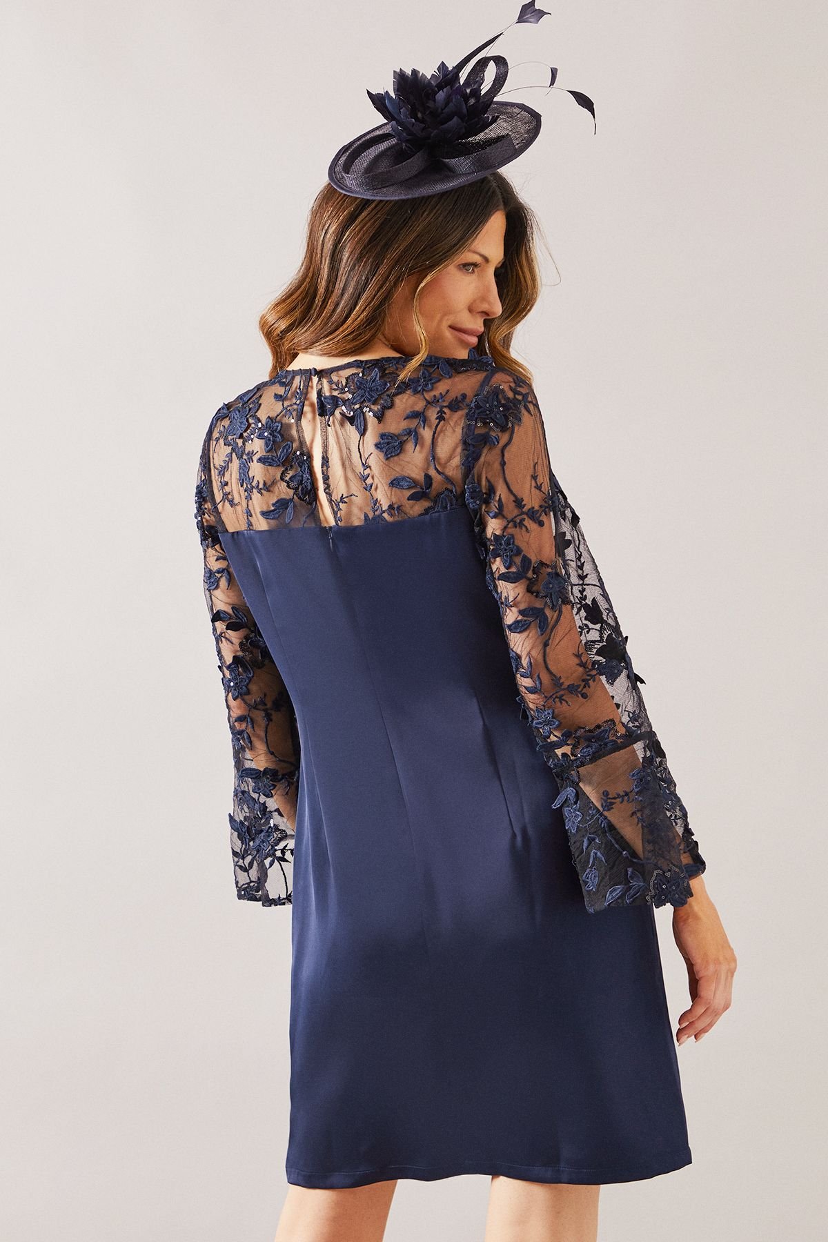 Wallis Wallis Women's Occasion Satin & Mesh Overlay Shift Dress in Navy - 4