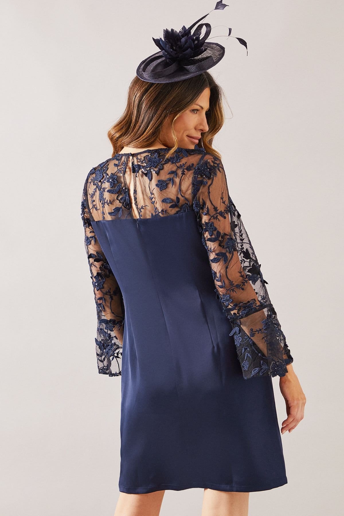 Wallis Wallis Women's Occasion Satin & Mesh Overlay Shift Dress in Navy - 4