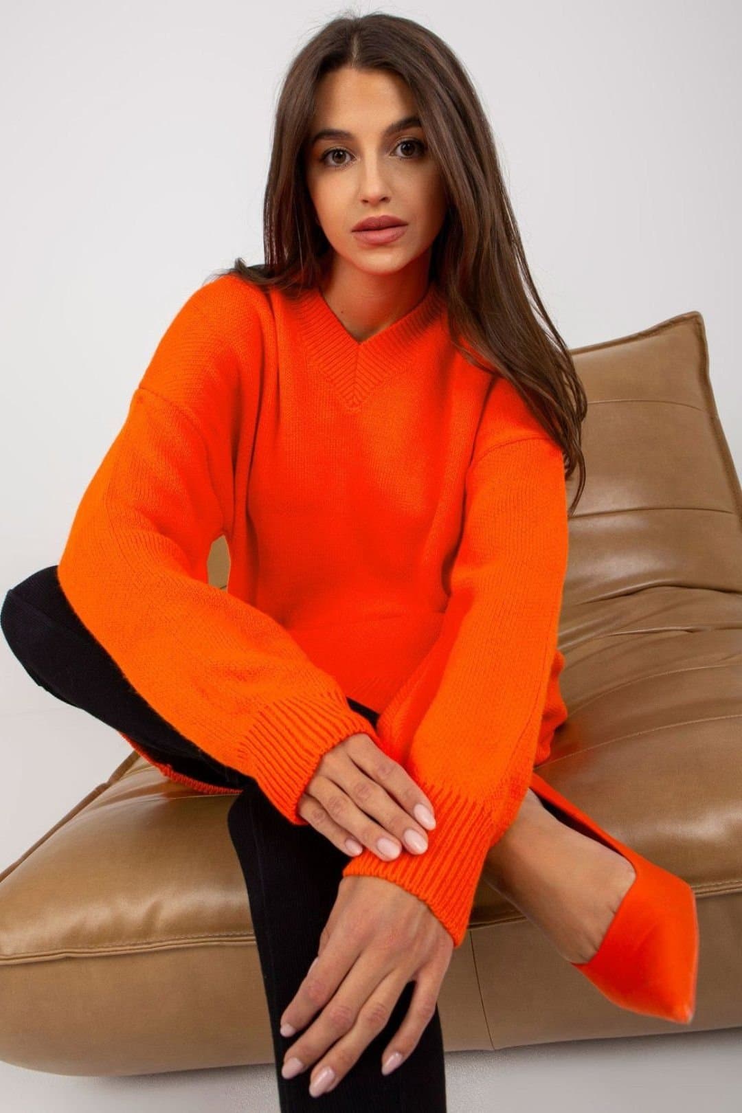Love Lace Love Lace Women's Heart Neck Extended Sleeve Sweater In Orange