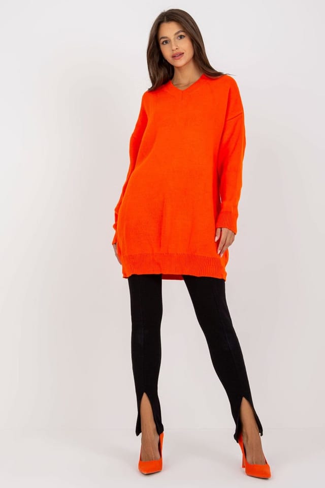 Love Lace Love Lace Women's Heart Neck Extended Sleeve Sweater in Orange - 2