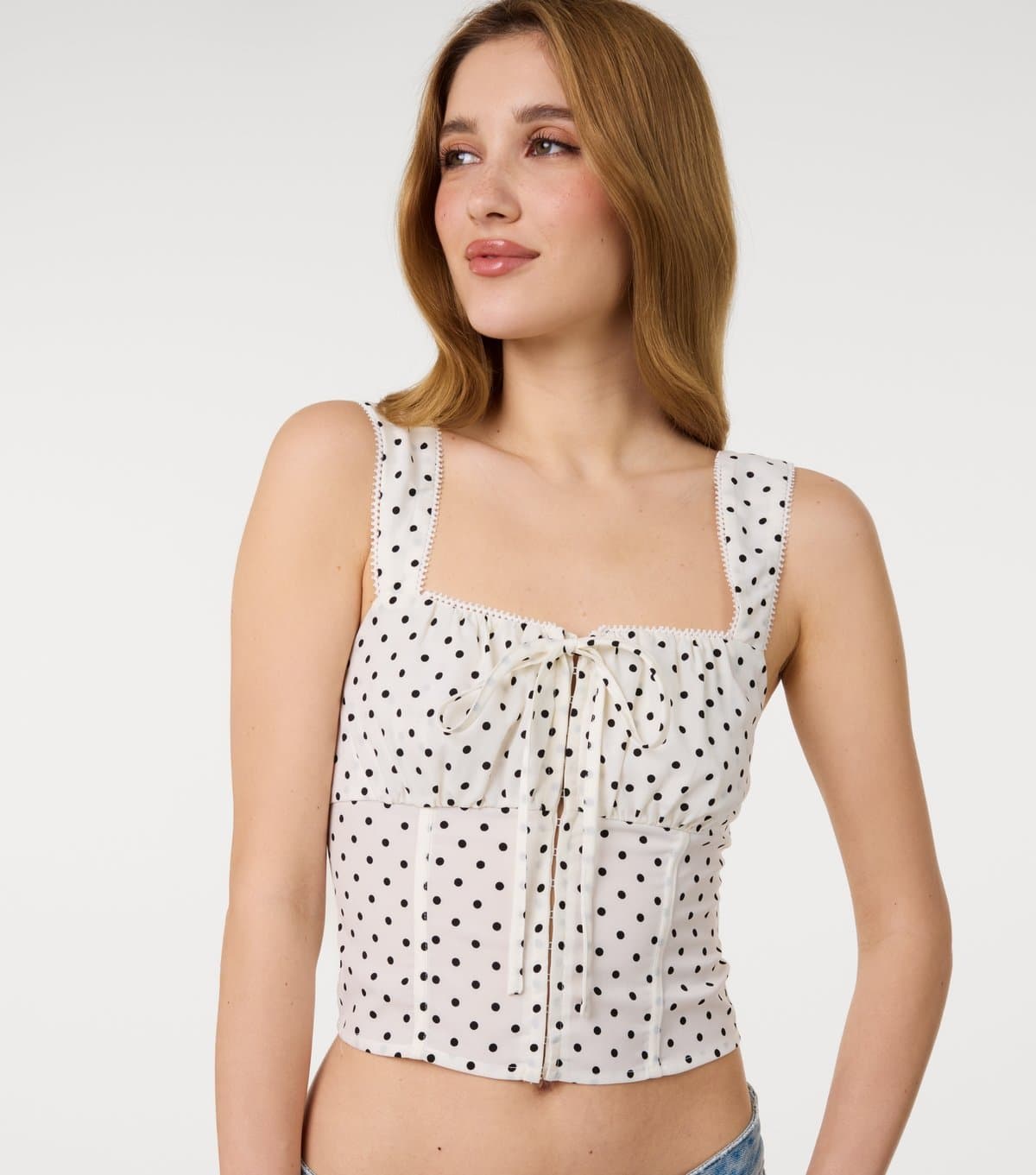 Pink Vanilla Women's Off White Polka Dot Corset Top Pink Vanilla New Look