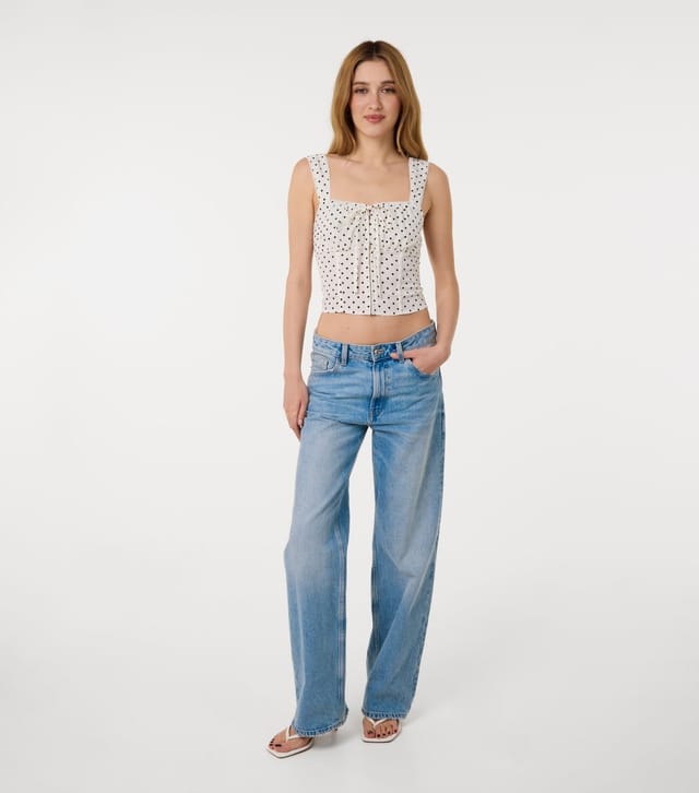 Pink Vanilla Women's Off White Polka Dot Corset Top Pink Vanilla New Look - 2