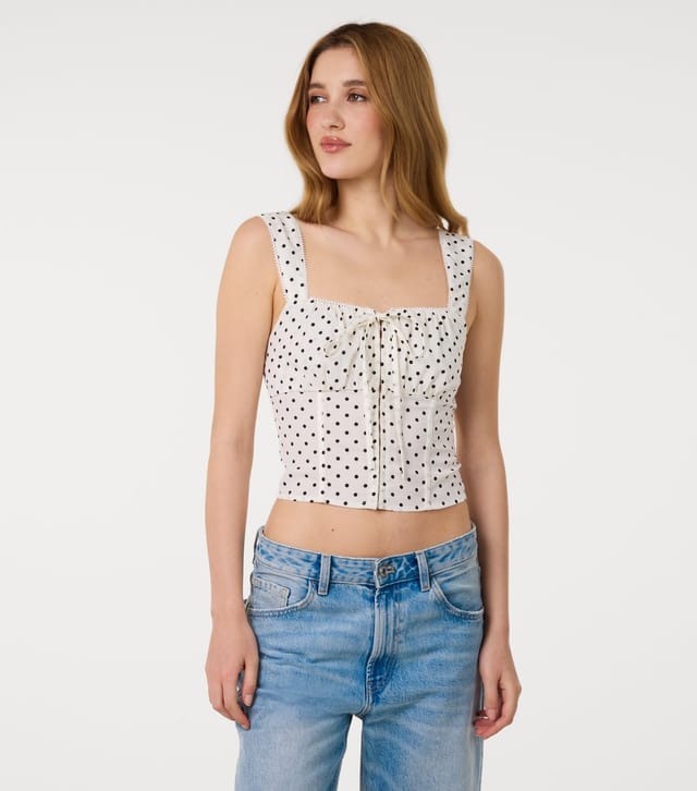 Pink Vanilla Women's Off White Polka Dot Corset Top Pink Vanilla New Look - 3