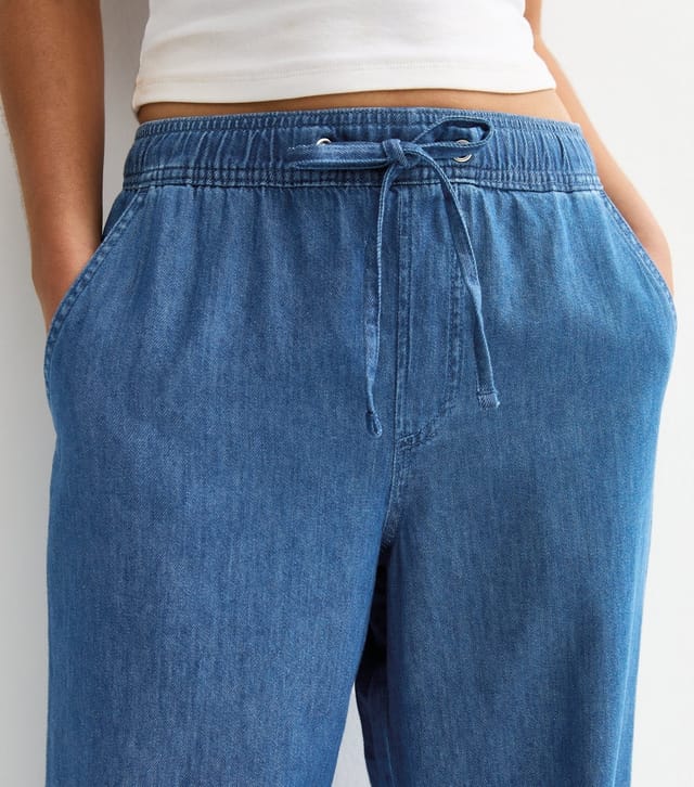 New Look Women's Petite Mid Blue Wash Chambray Denim Wide Leg Trousers New Look - 2