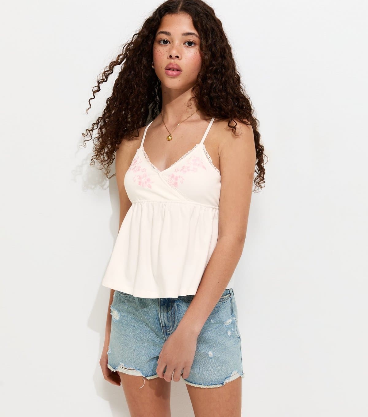 New Look Girls' White Embroidered Triangle Cami Top New Look