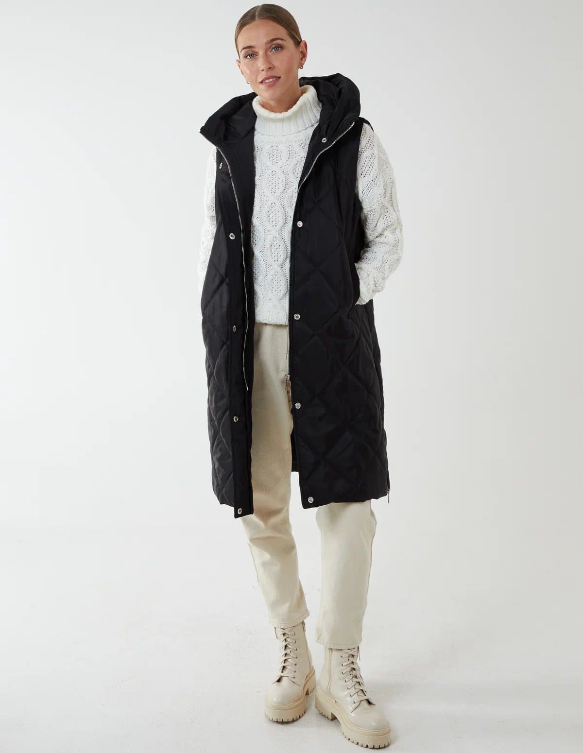 Blue Vanilla Diamond Quilted Longline Vest Gilet