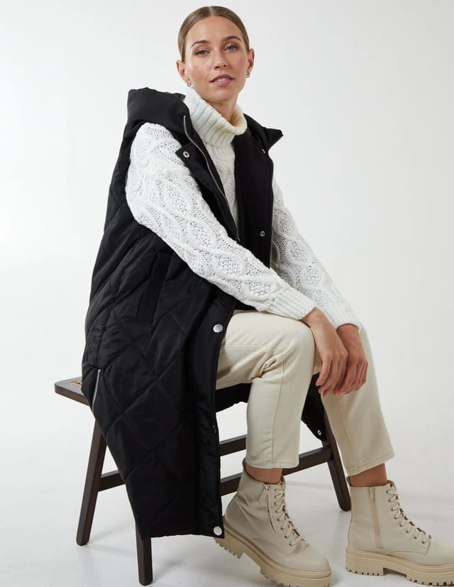 Blue Vanilla Diamond Quilted Longline Vest Gilet - 3