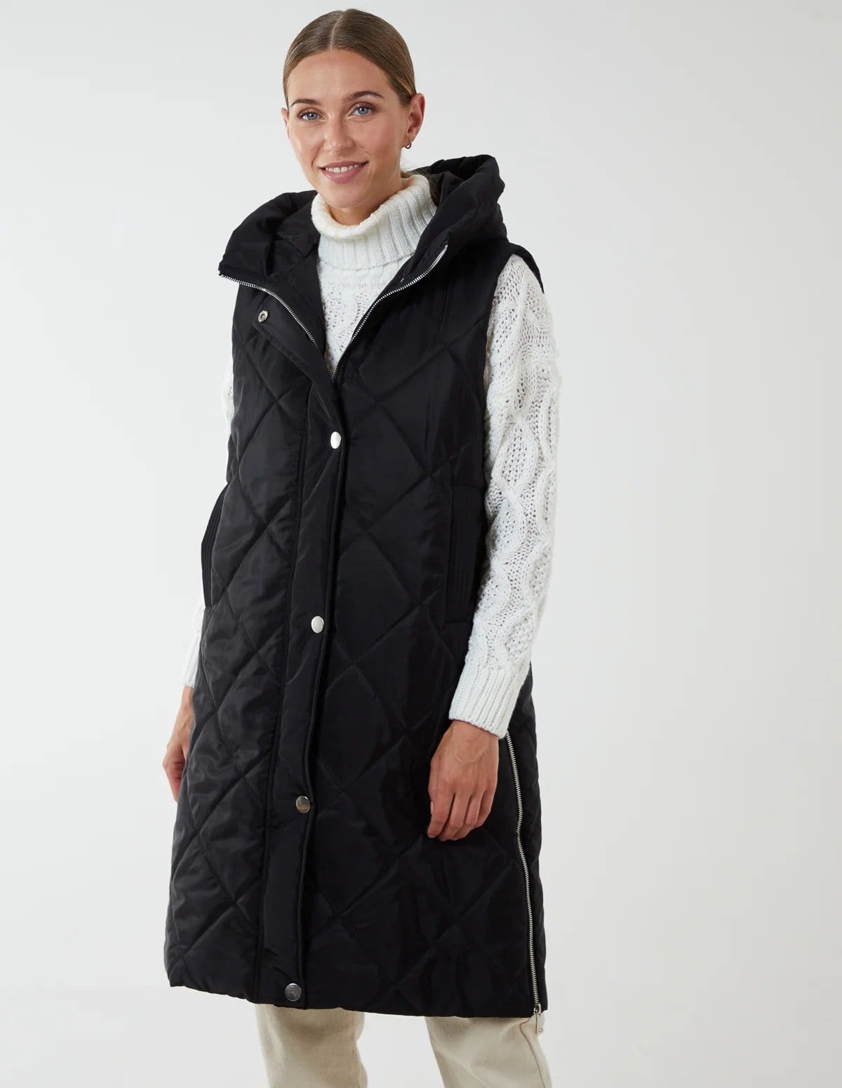 Blue Vanilla Diamond Quilted Longline Vest Gilet - 4