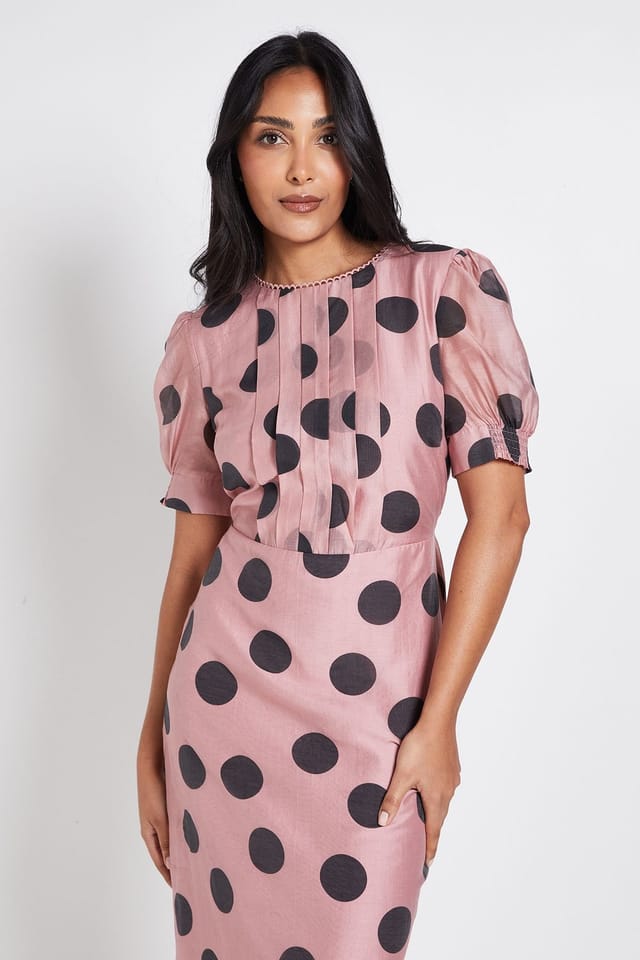 Wallis Wallis Women's Petite Pleat Detail Puff Sleeve Midi Dress in Pink - 2