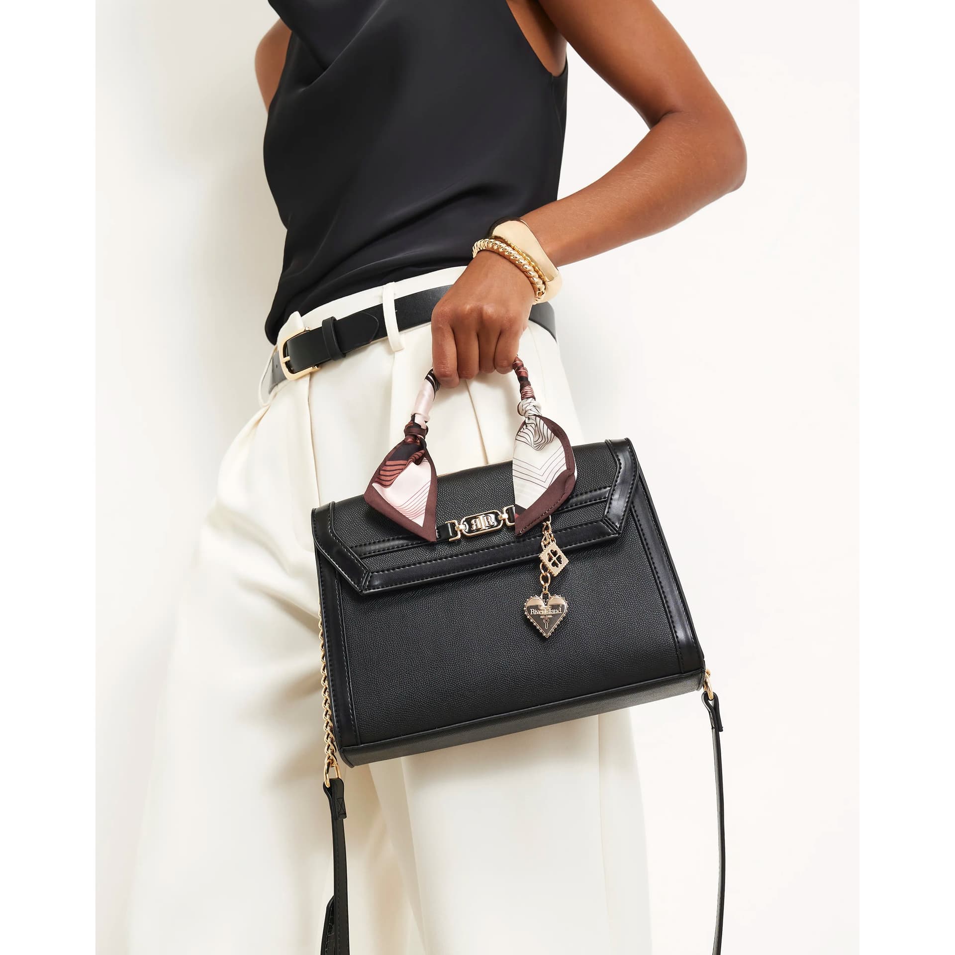 River Island River Island Womens Black Scarf Charm Cross Body Tote Bag