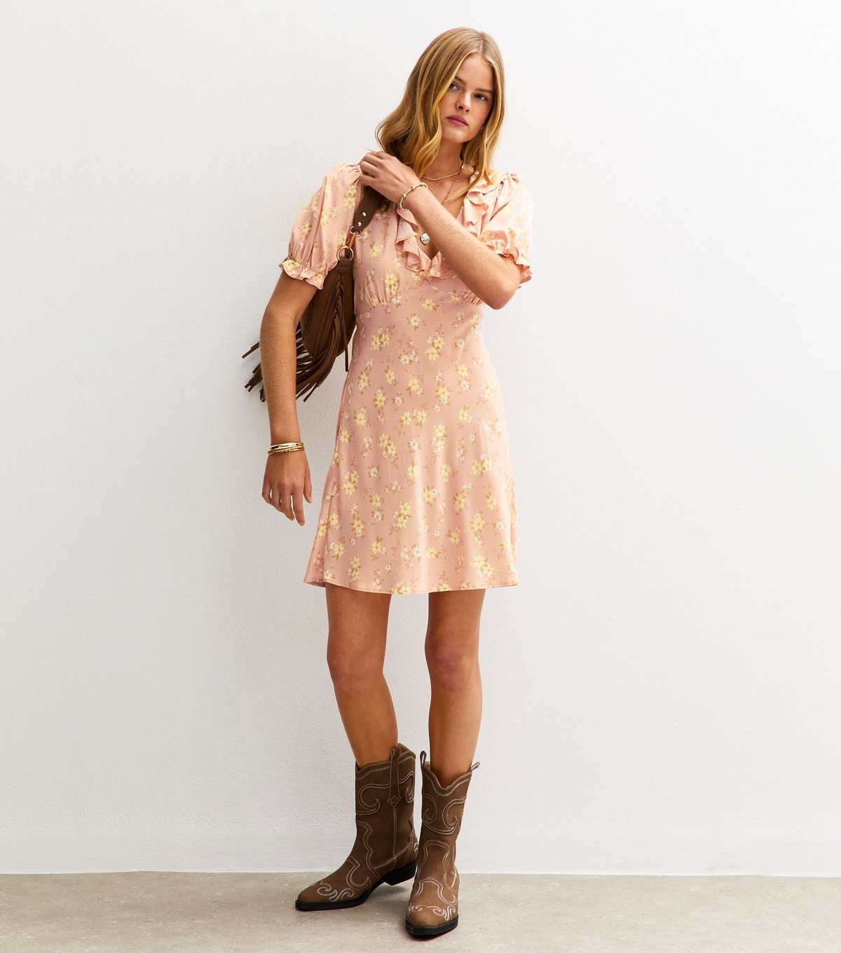 New Look Women's Pink Floral Print Ruffle Mini Dress New Look - 3