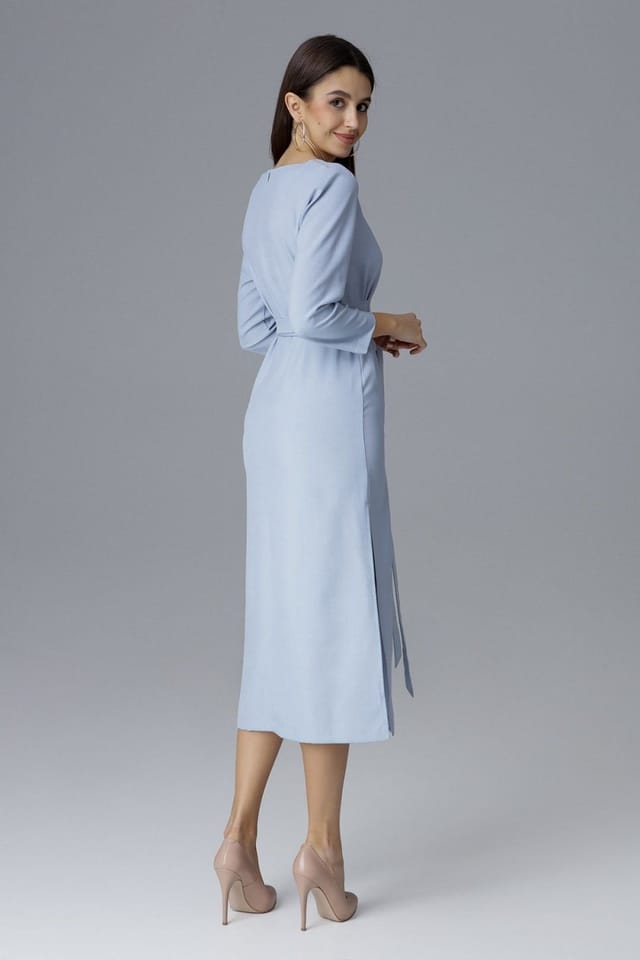 Love Lace Love Lace Women's Cocktail Dress With Tied Waist & Side Slits in Blue - 3