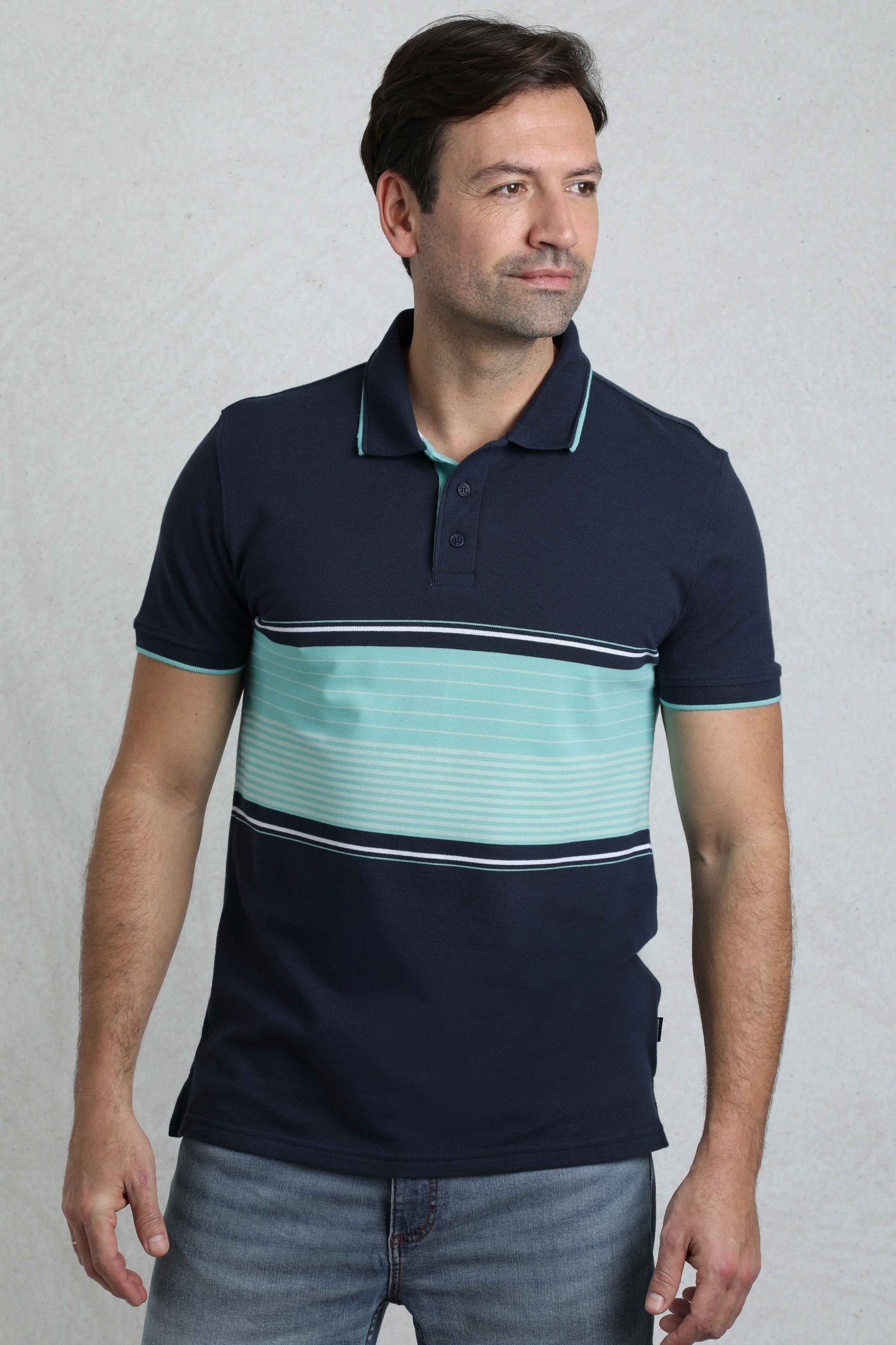 Weird Fish Weird Fish Men's Sunbury Cotton Striped Pique Polo Shirt in Aqua - 1