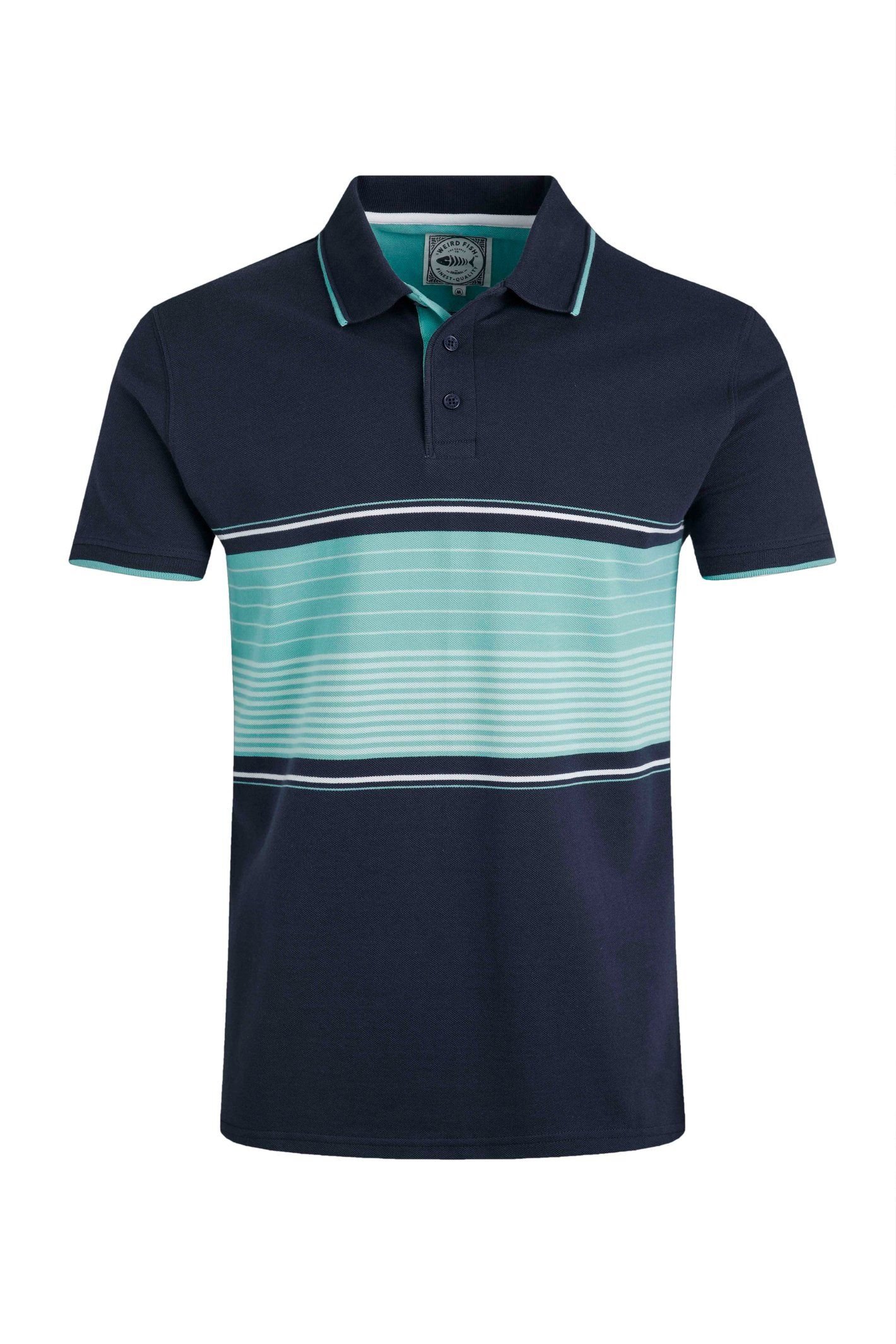 Weird Fish Weird Fish Men's Sunbury Cotton Striped Pique Polo Shirt in Aqua - 2