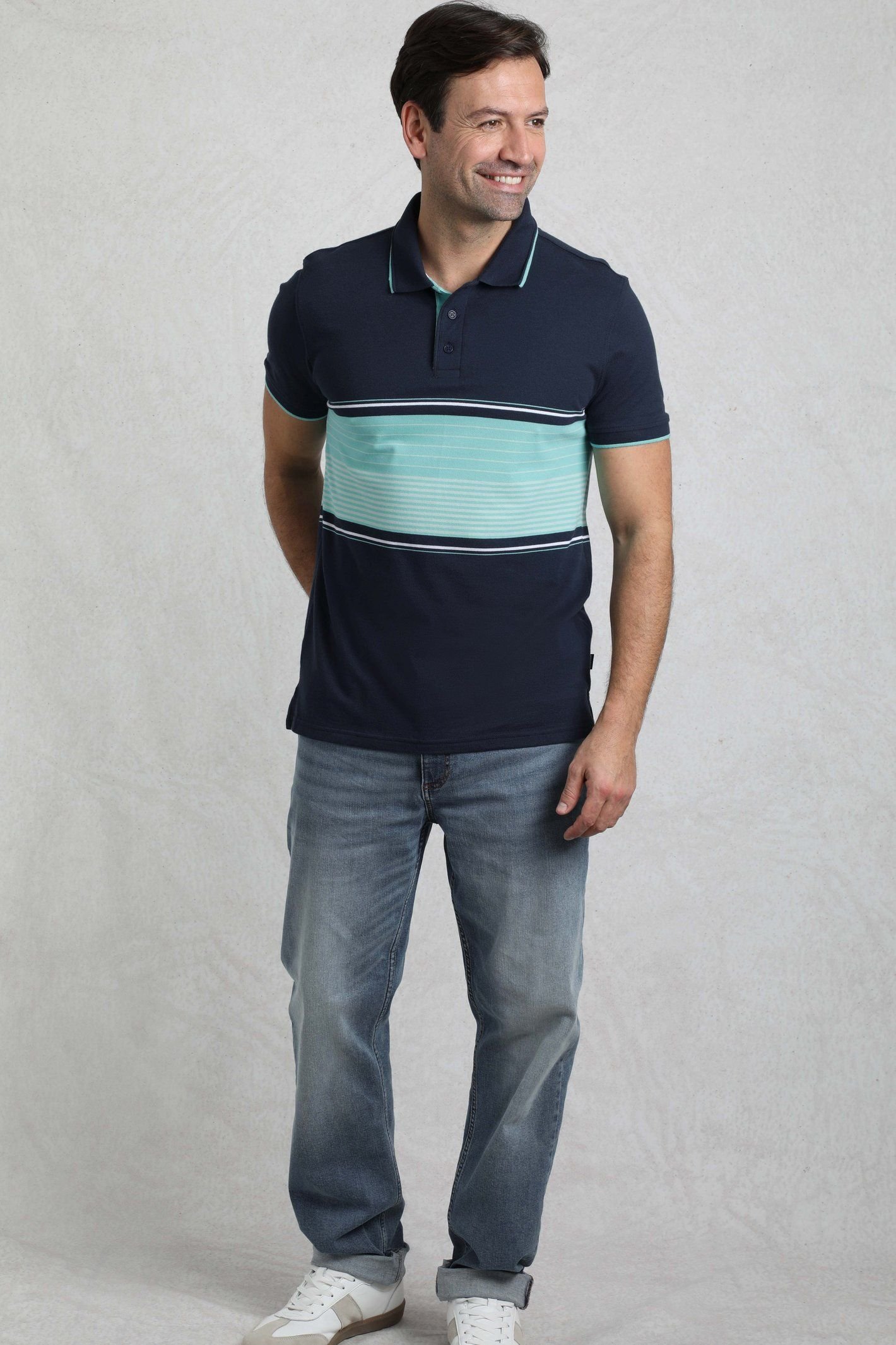 Weird Fish Weird Fish Men's Sunbury Cotton Striped Pique Polo Shirt in Aqua - 4