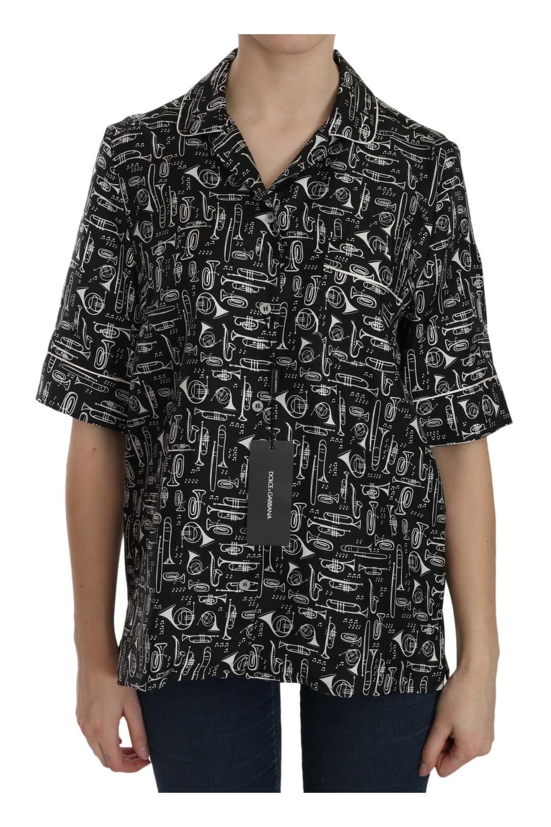 Dolce & Gabbana Dolce & Gabbana Women's Black Musical Instrument Print Silk Top