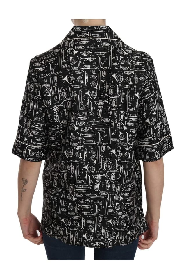 Dolce & Gabbana Dolce & Gabbana Women's Black Musical Instrument Print Silk Top - 2