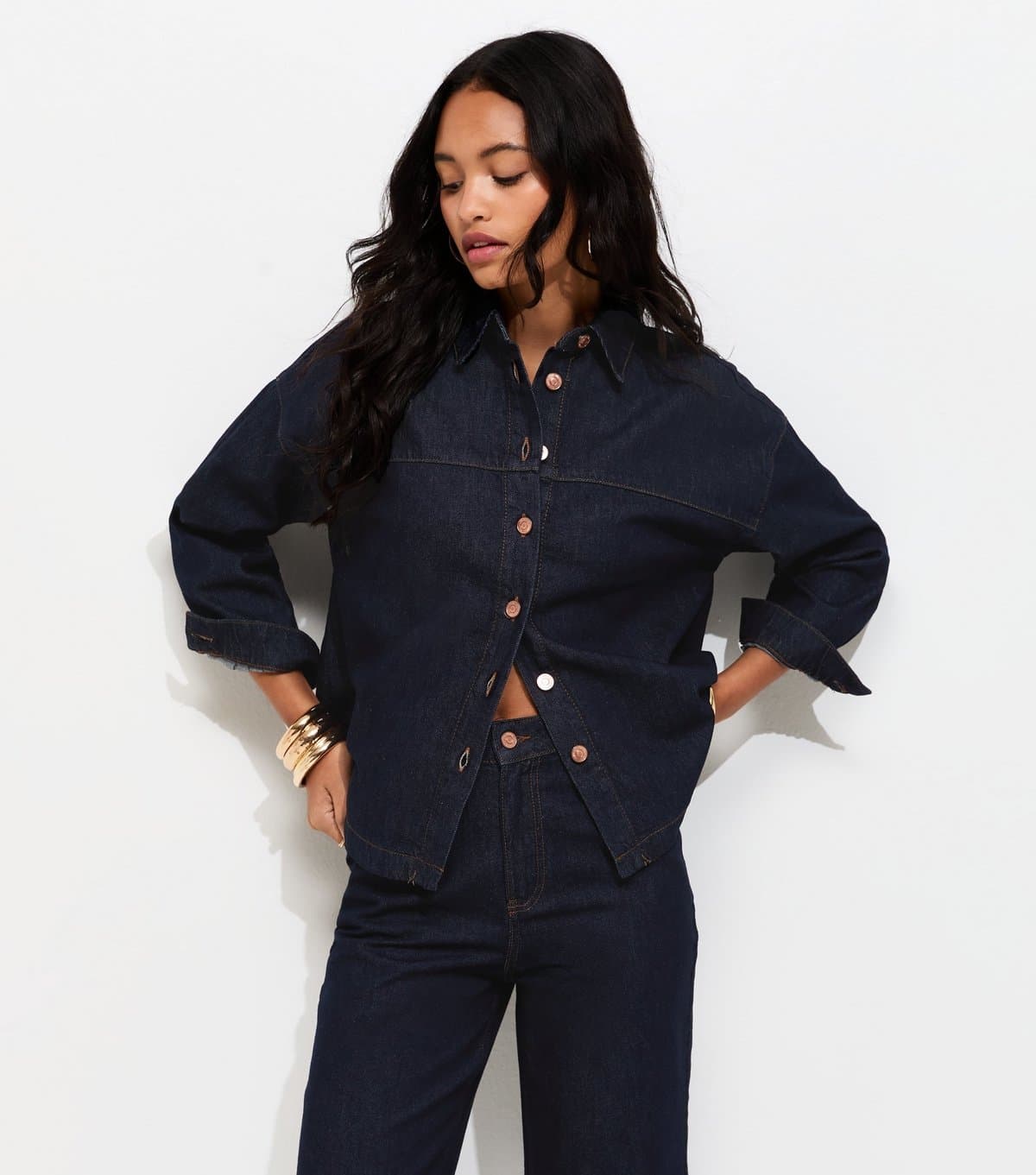 New Look Women's Blue Long Sleeve Oversized Denim Shirt New Look