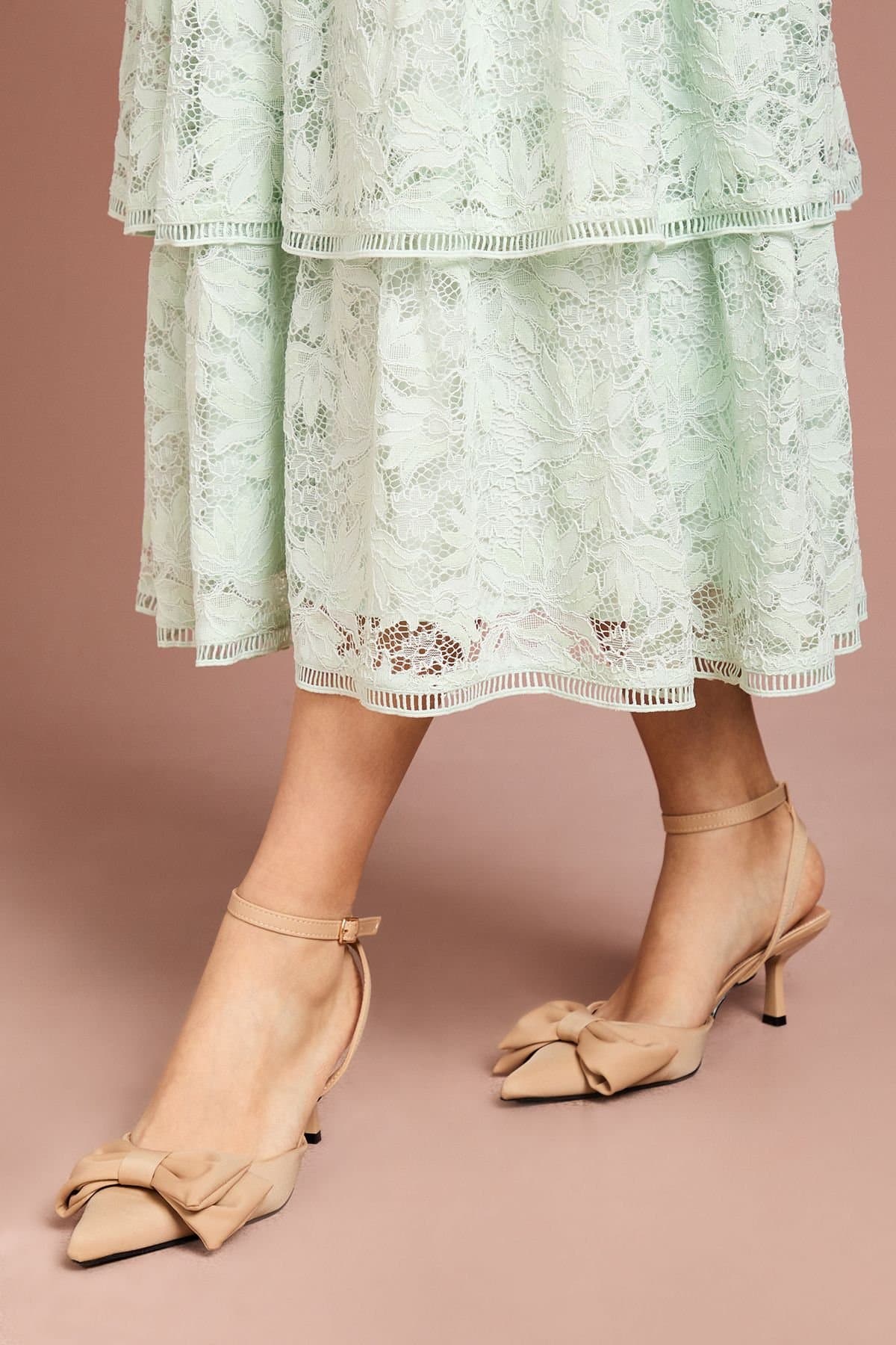 Coast Coast Beige Satin Bow Kitten Heel Court Shoes