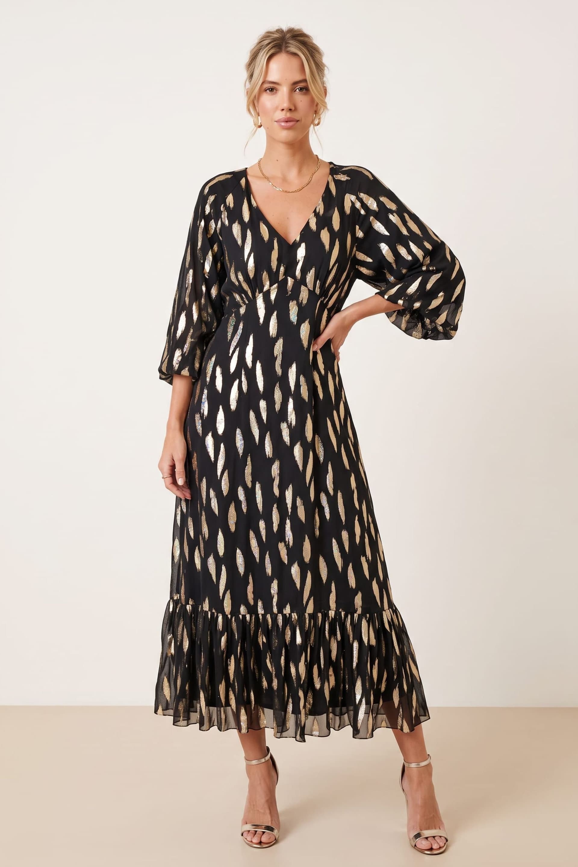 Style Cheat Style Cheat Women's Gold Foil Midi Dress Black