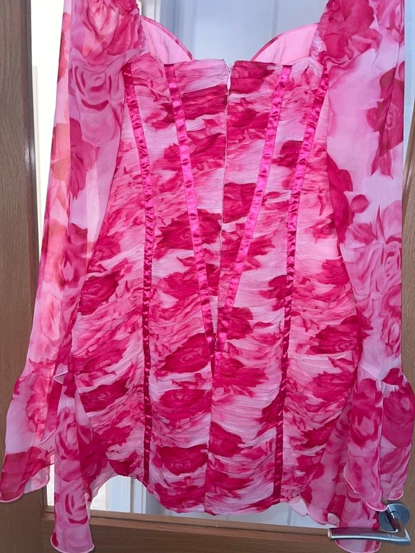ASOS ASOS Luxe chiffon ruched corset long sleeve mini dress in pink floral - 1