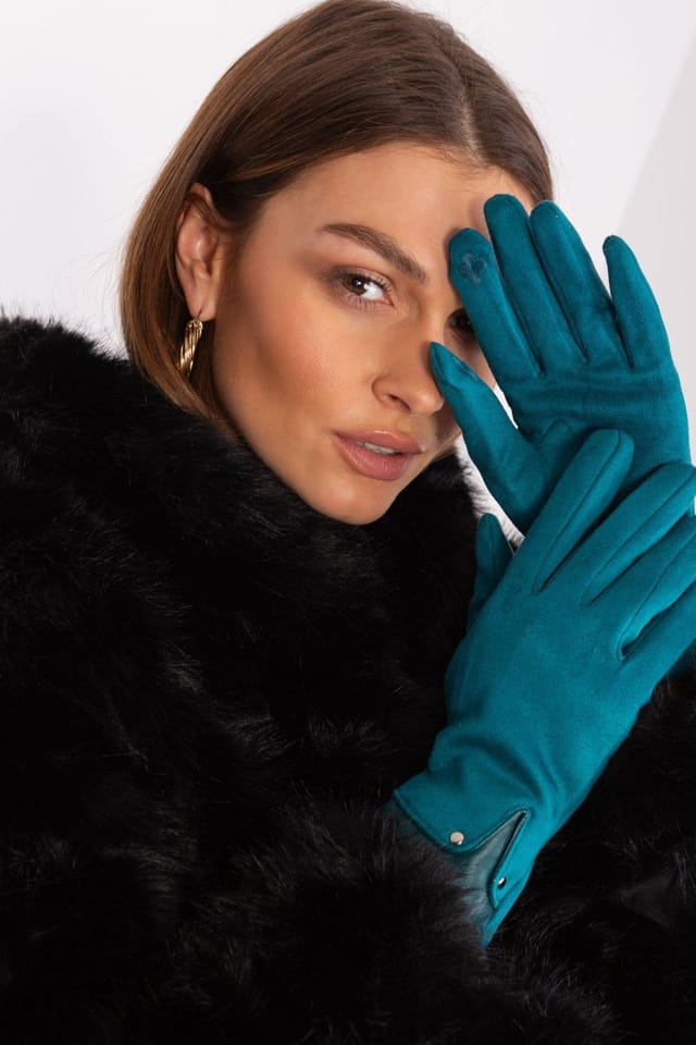 Love Lace Love Lace Women's Elegant Two Material Gloves with Embroidered Flower Touchscreen in Green - 2
