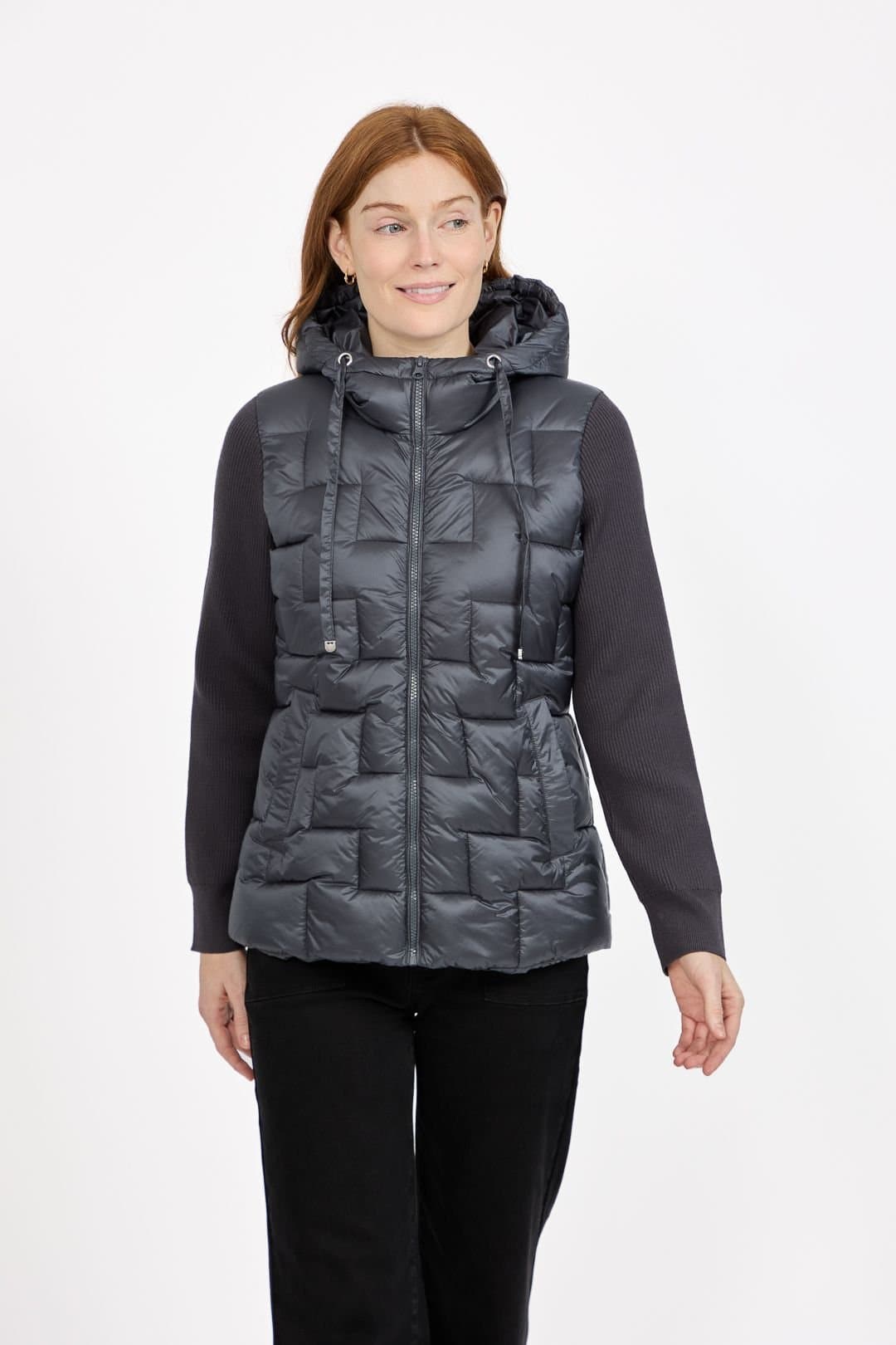 Mudflower Mudflower Women's Padded Hooded Jacket with Ribbed Sleeves in Navy