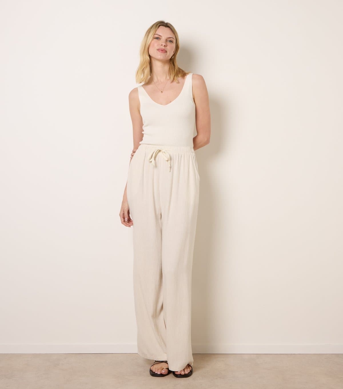 Blue Vanilla Women's Stone Wide Leg Trousers Blue Vanilla New Look