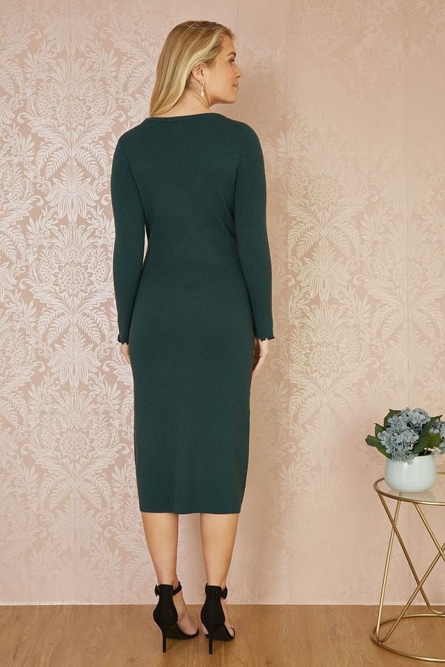Yumi Yumi Women's Green Sparkle Knit Midi Jumper Dress - 3