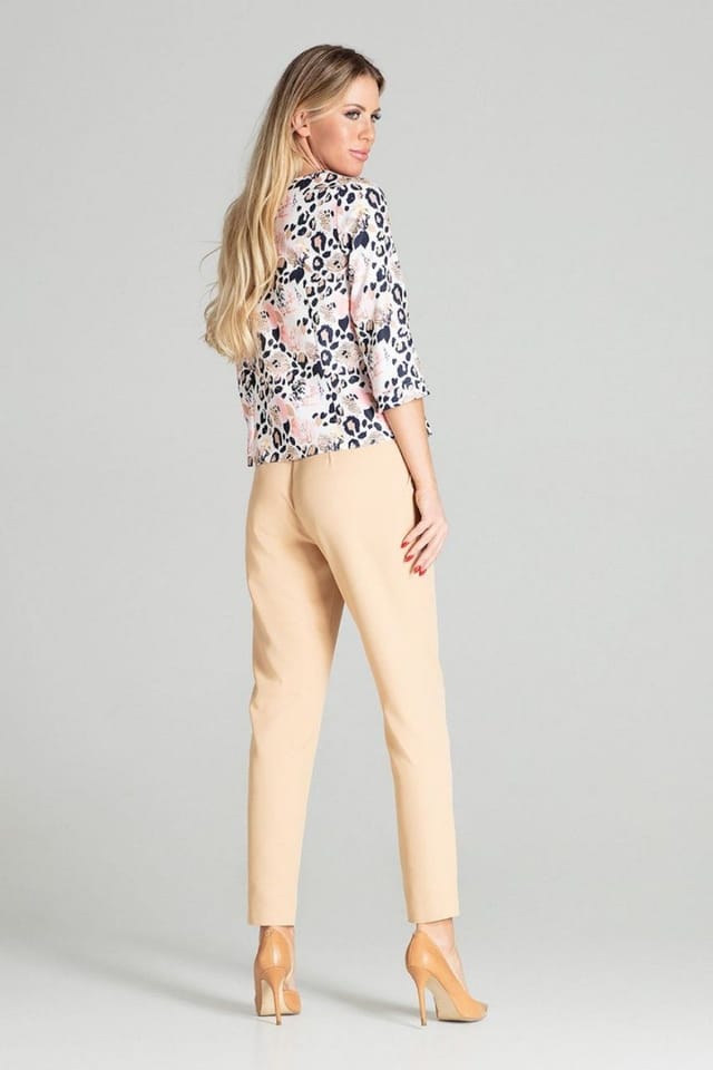 Love Lace Love Lace Women's Beige High Rise Tapered Side Zip Trousers - 3