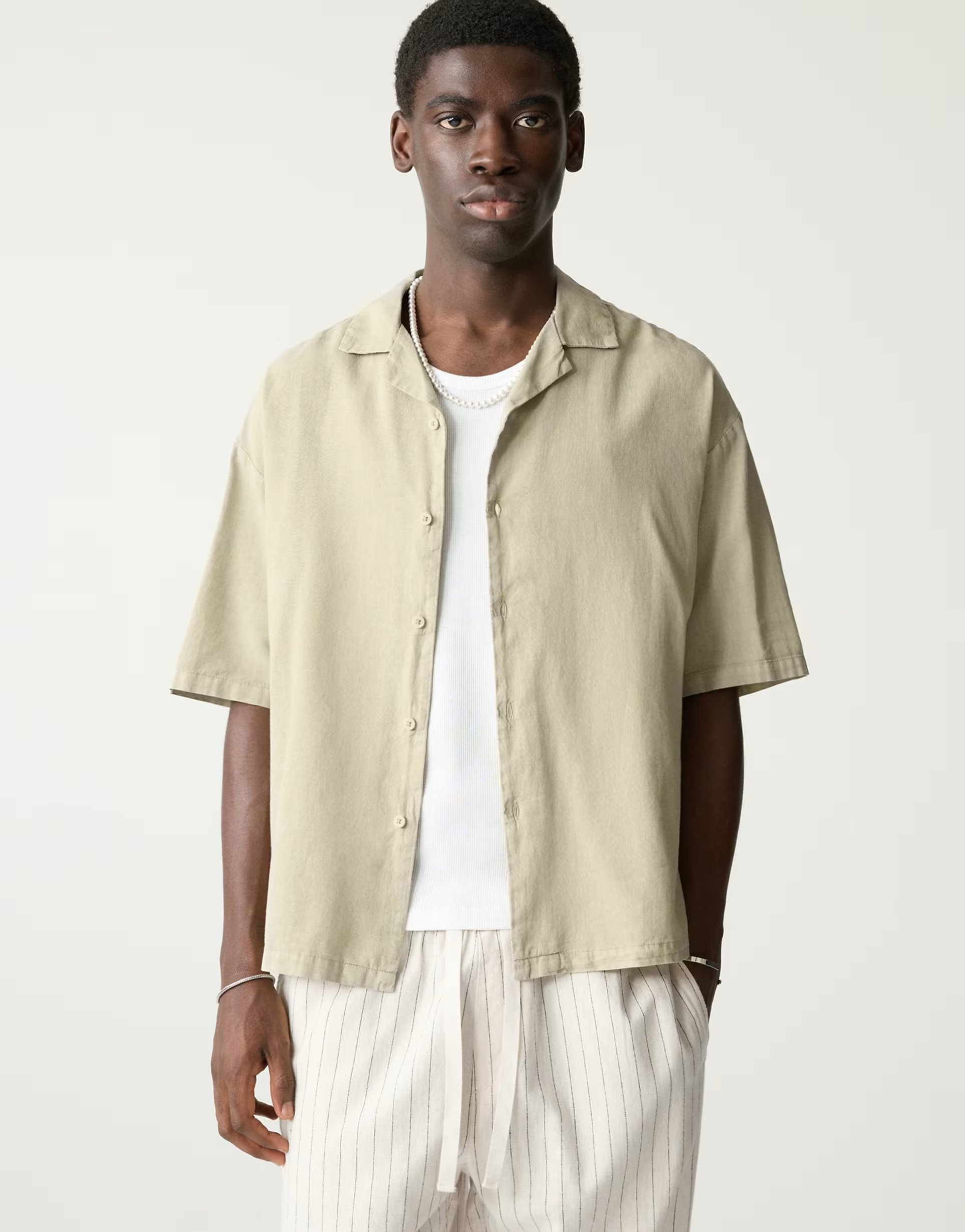 ASOS Pull&Bear linen blend short sleeve shirt in mint - 1