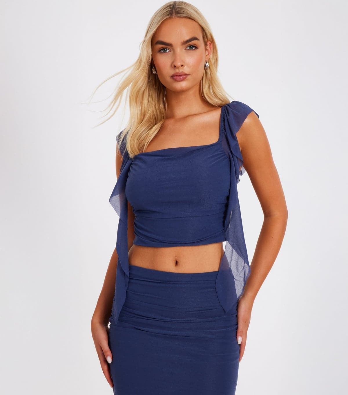 Quiz Quiz Dark Blue Frilly Trimmed Crop Top