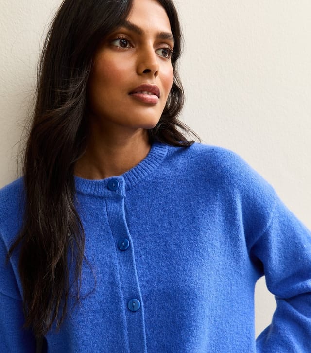 New Look Women's Bright Blue Crew Neck Knit Cardigan New Look - 2