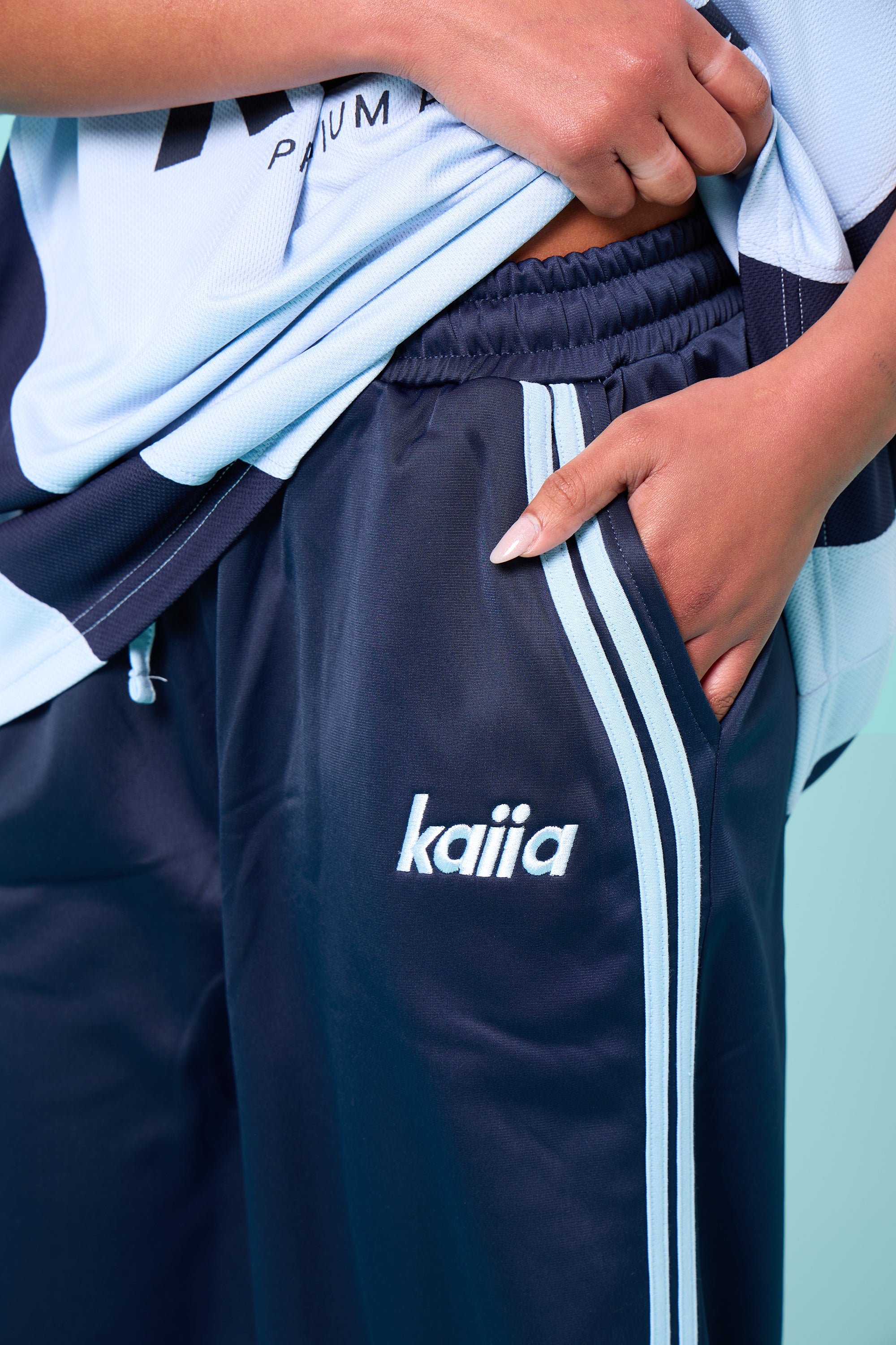 Kaiia Kaiia Side Stripe Tricot Joggers Navy & Baby Blue - 2