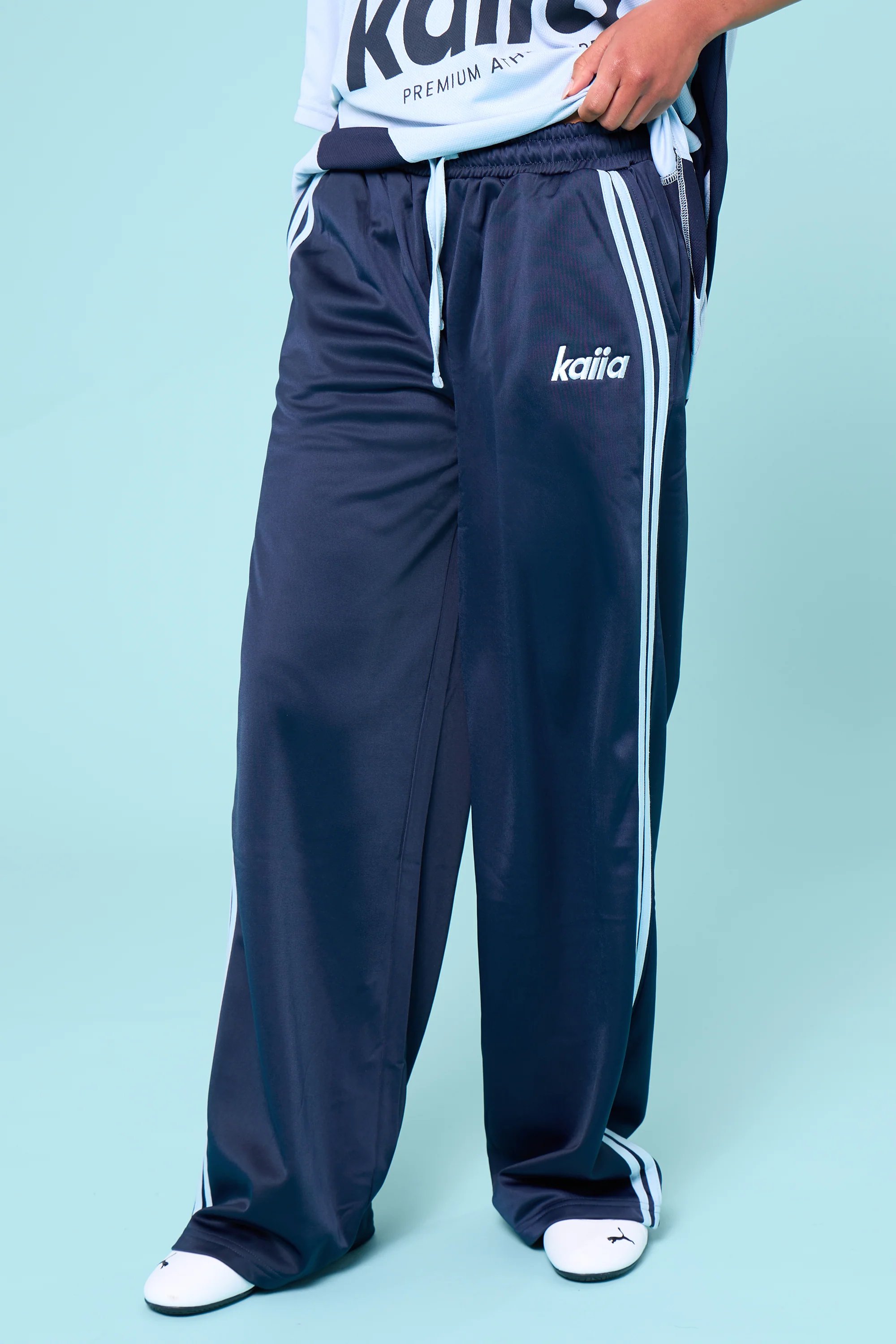 Kaiia Kaiia Side Stripe Tricot Joggers Navy & Baby Blue - 3