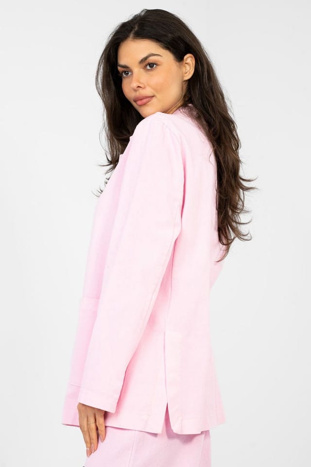 Love Lace Love Lace Women's Cotton Denim Blazer with Patch Pockets Style 224284 in Pink - 2