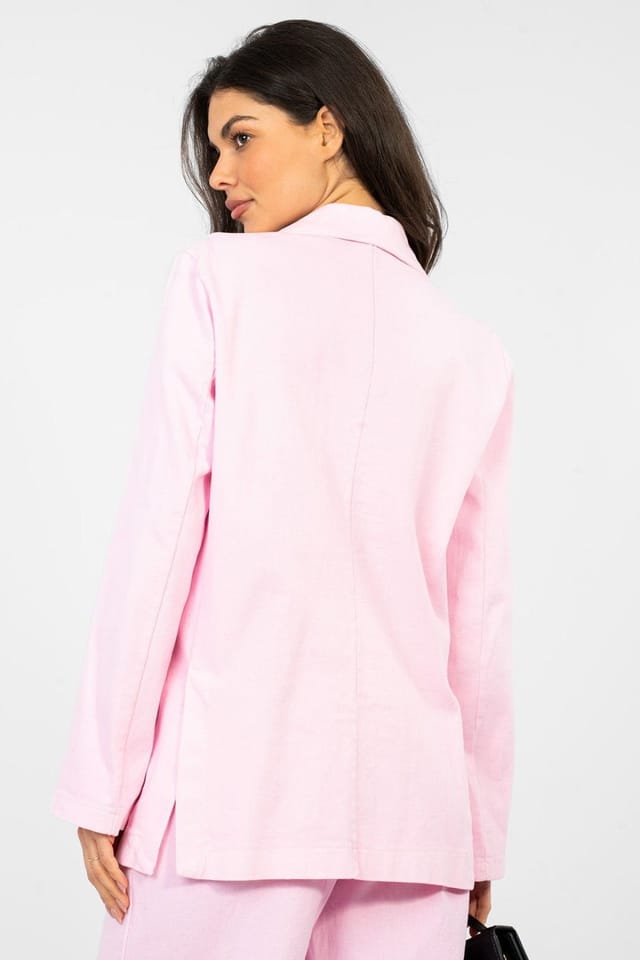 Love Lace Love Lace Women's Cotton Denim Blazer with Patch Pockets Style 224284 in Pink - 3
