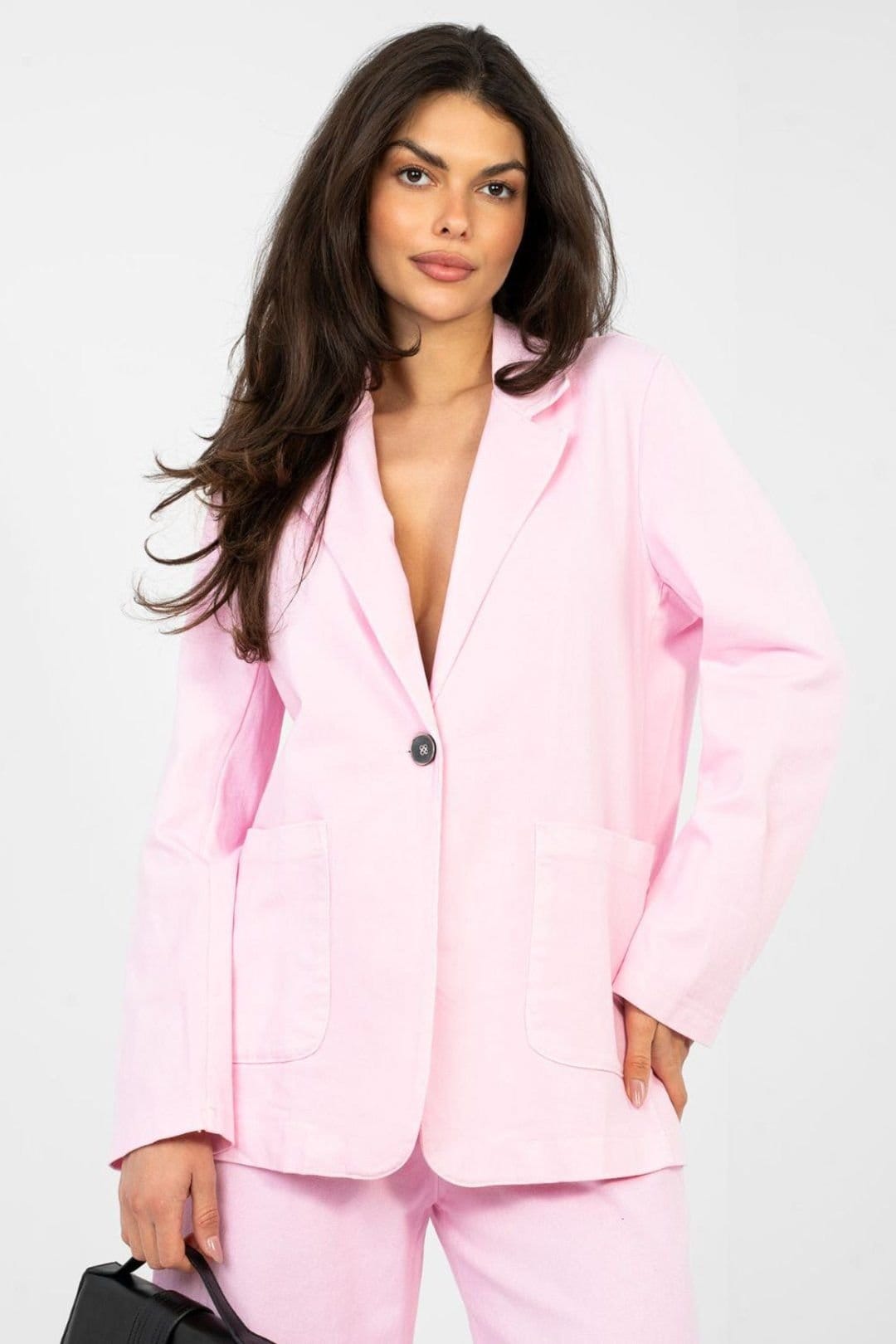 Love Lace Love Lace Women's Cotton Denim Blazer with Patch Pockets Style 224284 in Pink - 4