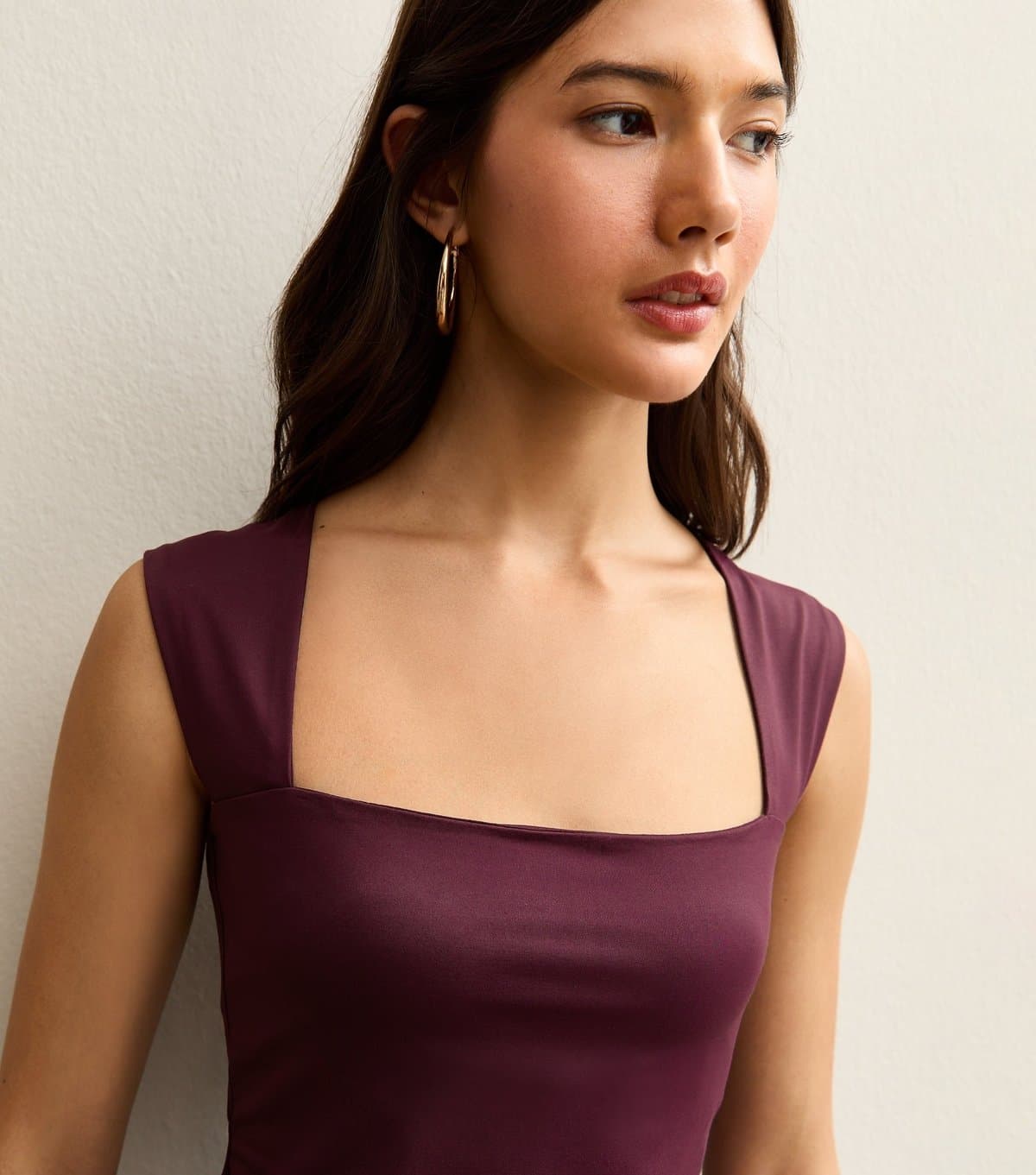 New Look Women's Dark Burgundy Square Neck Slinky Vest Top New Look