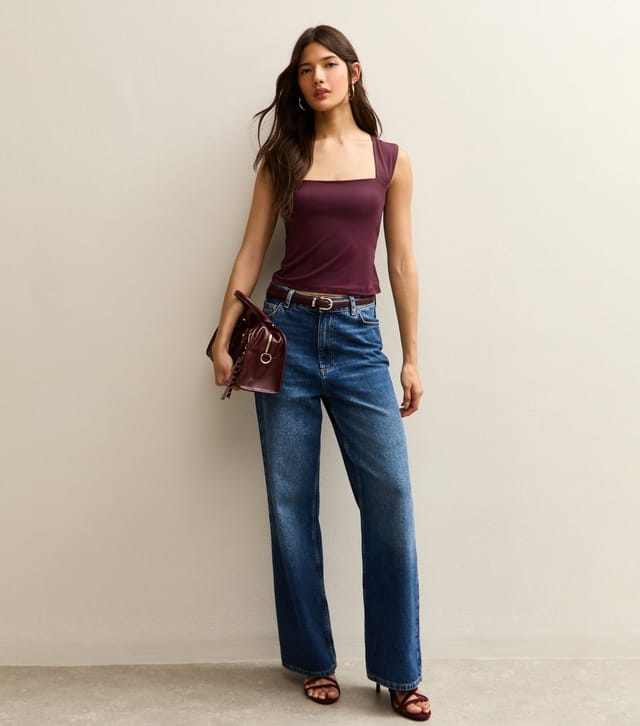 New Look Women's Dark Burgundy Square Neck Slinky Vest Top New Look - 3