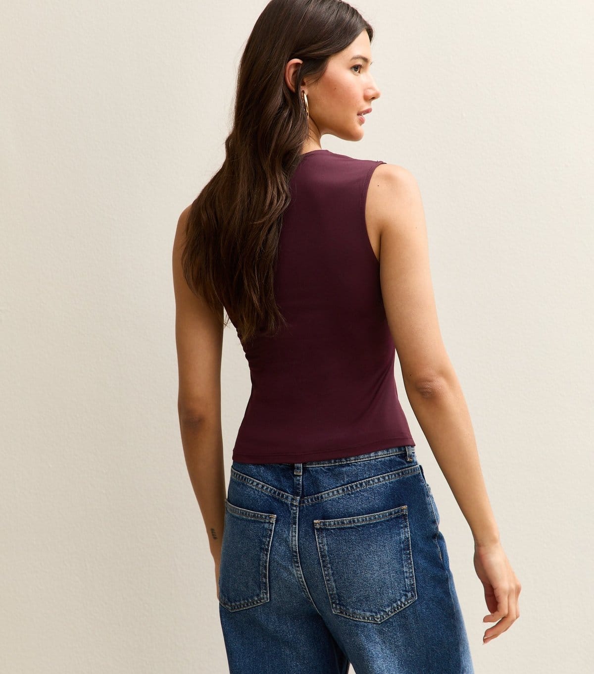 New Look Women's Dark Burgundy Square Neck Slinky Vest Top New Look - 4