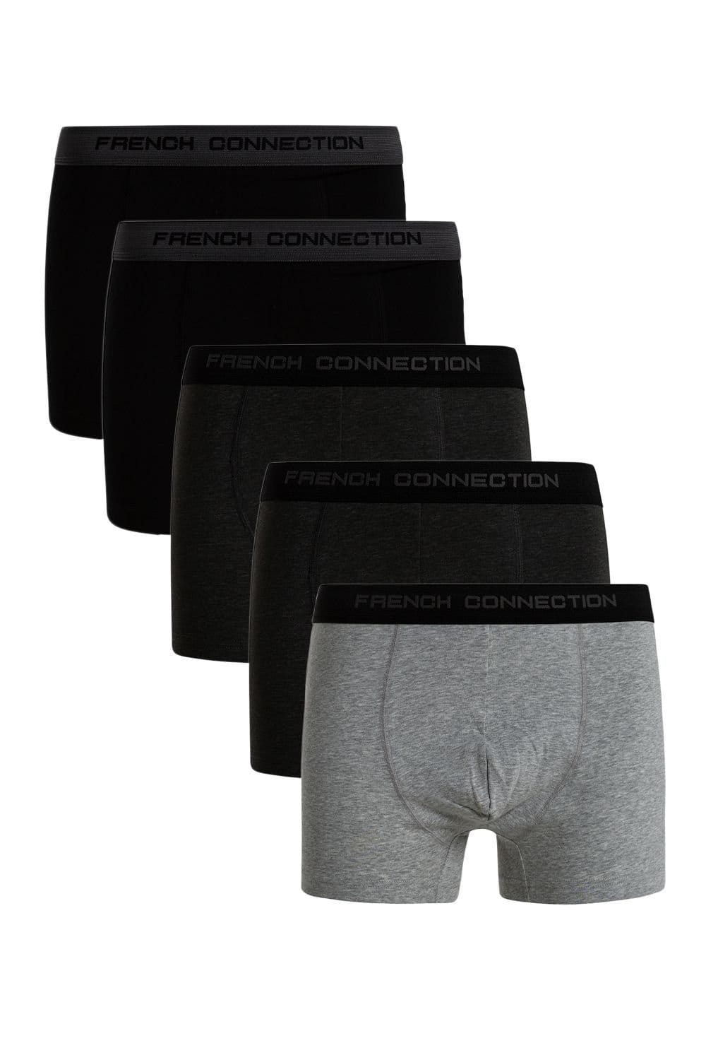 French Connection Men's 5 Pack Cotton Stretch Boxers in Charcoal