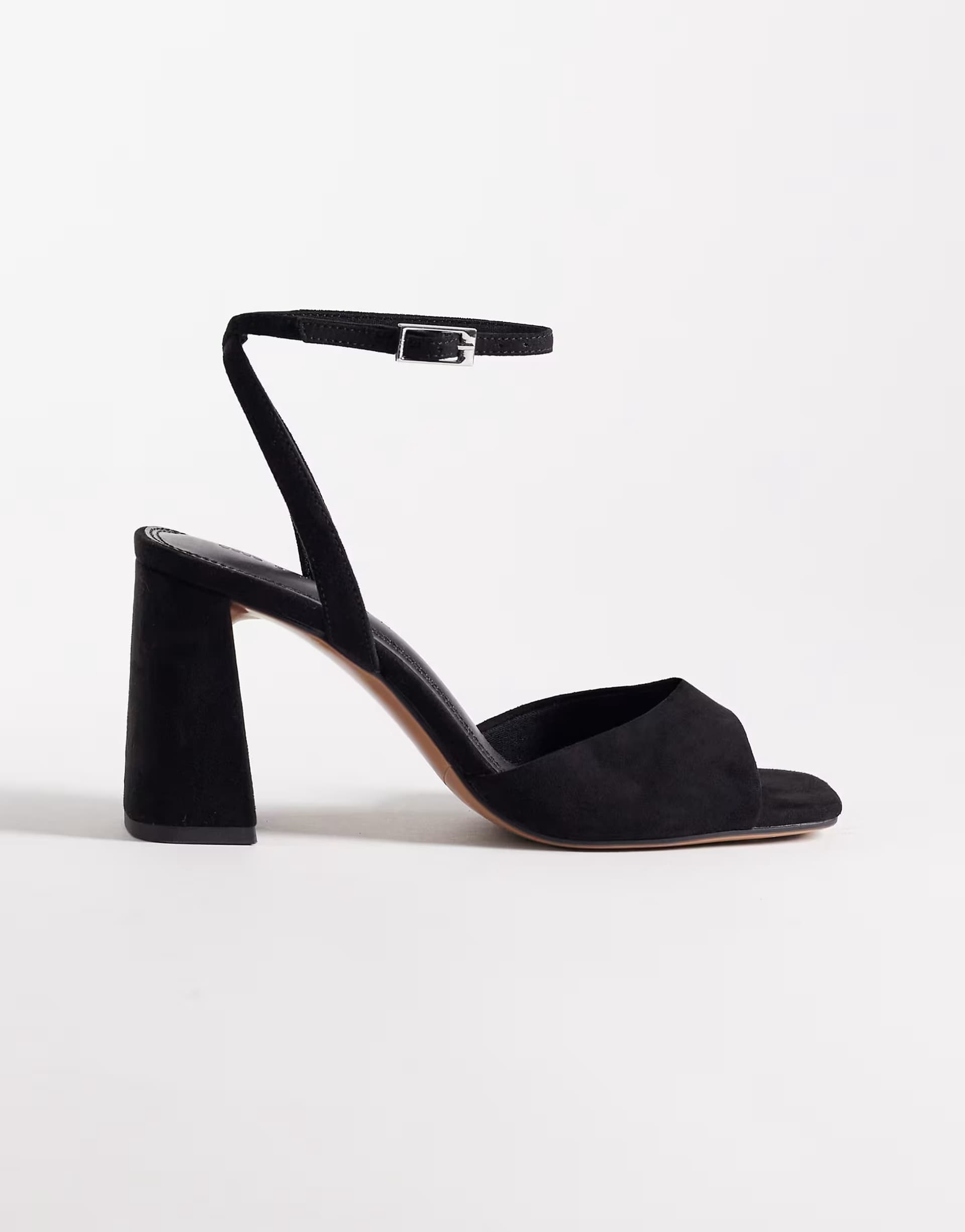 ASOS ASOS DESIGN Honour barely there block mid heel sandals in black suedette