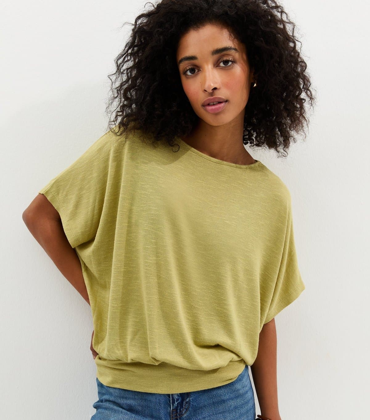 New Look Women's Green Soft Touch Slub Batwing T-Shirt New Look