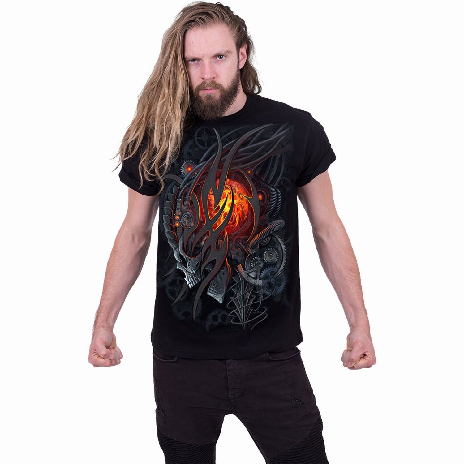 Spiral Direct Spiral Direct Men's Steampunk Skull Back Print T-Shirt in Black - 3