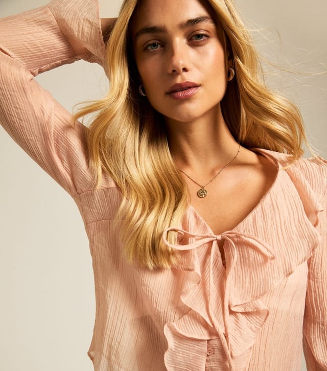 New Look Women's Light Pink Ruffled Tie Neck Blouse New Look - 2