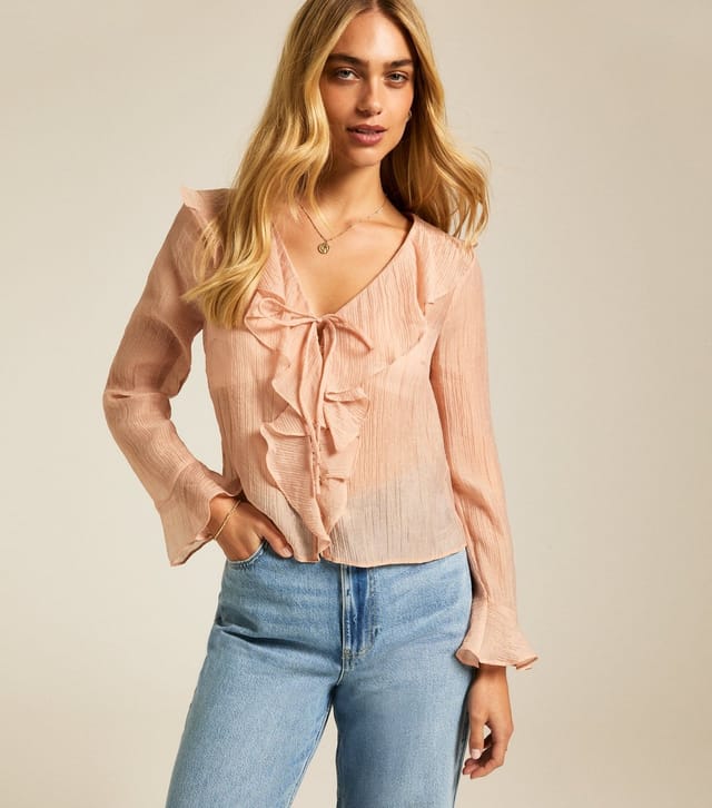 New Look Women's Light Pink Ruffled Tie Neck Blouse New Look - 3