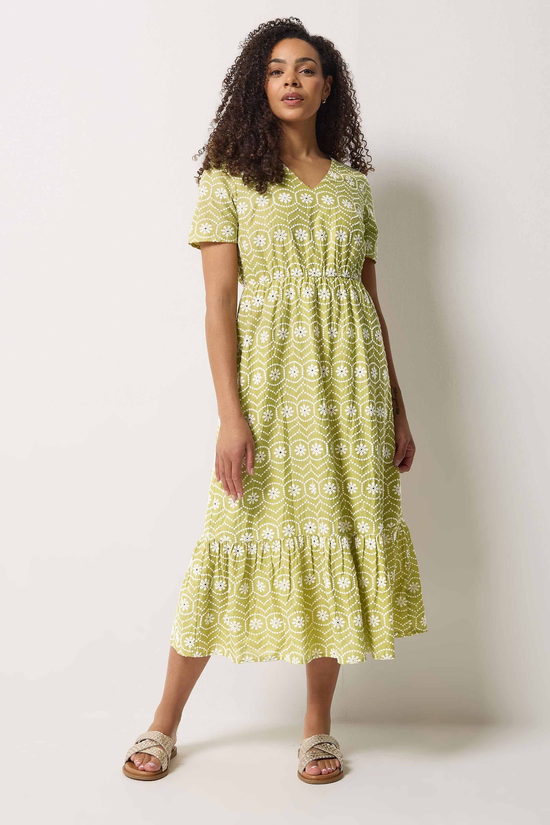 M&Co M&Co Women's Floral Broderie Maxi Dress in Light Green - 3