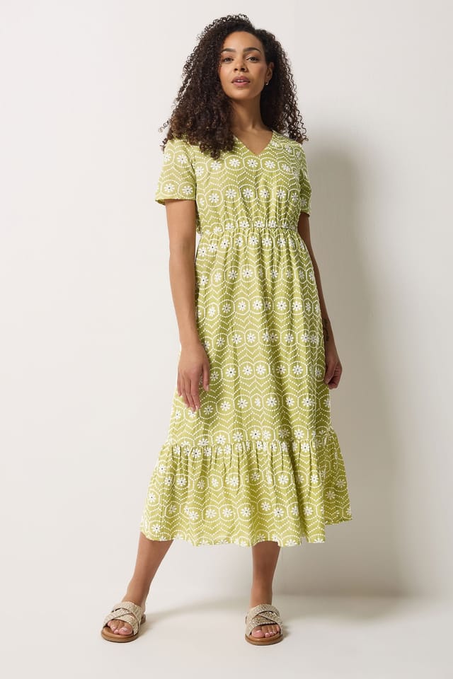 M&Co M&Co Women's Floral Broderie Maxi Dress in Light Green - 3